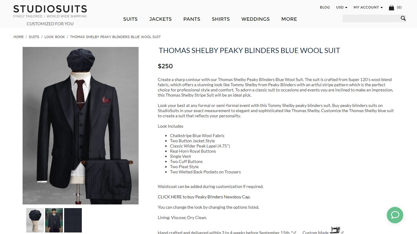 Thomas Shelby Peaky Blinders Blue Wool Suit - StudioSuits
